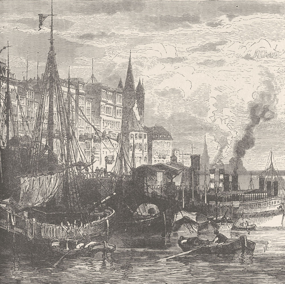 GERMANY. The harbour at Cologne 1903 old antique vintage print picture